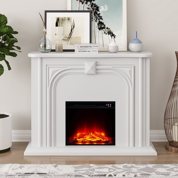 Joy River 47.5” Electric Fireplace Mantel in Modern White Finish with LED Flames