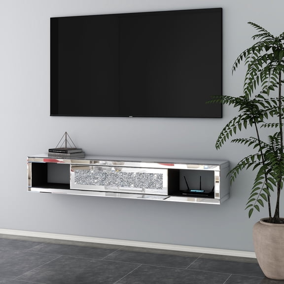47.5" Mirrored Mirrored Glass Floating Fireplace Mantel Shelf 47.5 Inch