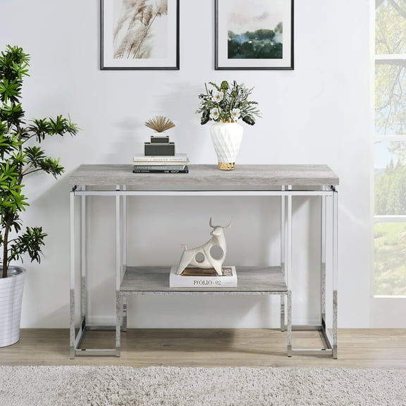47.5'' Natural Oak and Chrome Sofa Entryway Console Table