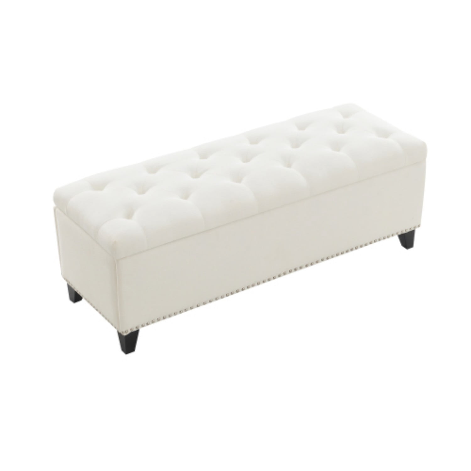 47.5" Storage Ottoman Bench with Safety Hinge, Linen Tufted Storage Bench for Bedroom, Entryway, Living Room, End of Bed Bench, Beige