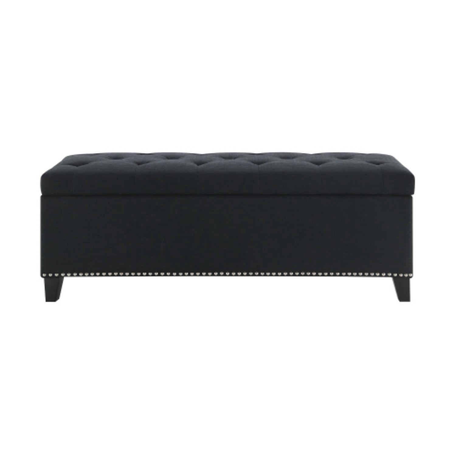 47.5" Storage Ottoman Bench with Safety Hinge, Linen Tufted Storage Bench for Bedroom, Entryway, Living Room, End of Bed Bench, Black