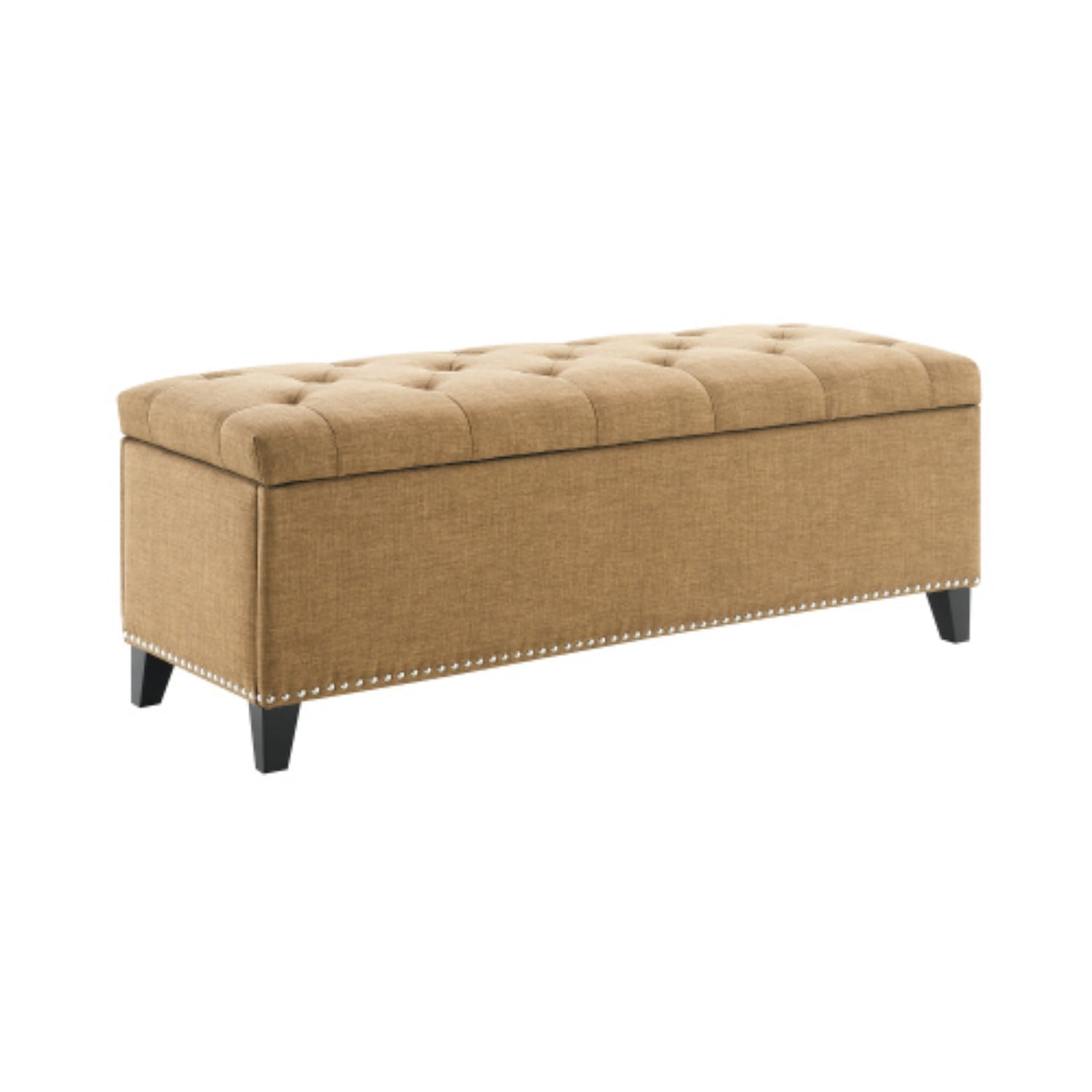 47.5" Storage Ottoman Bench with Safety Hinge, Linen Tufted Storage Bench for Bedroom, Entryway, Living Room, End of Bed Bench, Brown