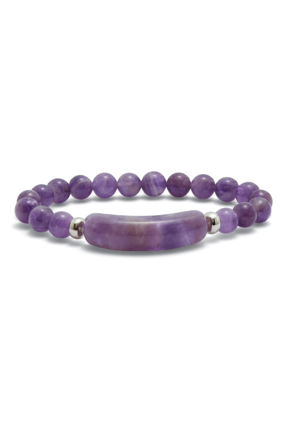 47.5 TCW Genuine Amethyst Silvertone Beaded Bracelet 7-inch Length