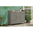 thumbnail image 1 of 47.5"W Wicker Outdoor Storage Cabinet with Tempered Glass Desktop, Weather-proof Rattan Bar Table with Three Doors, Adjustable Shelf, and One Drawer, for Outdoor Cushions, Pool Toys , Grey, 1 of 6