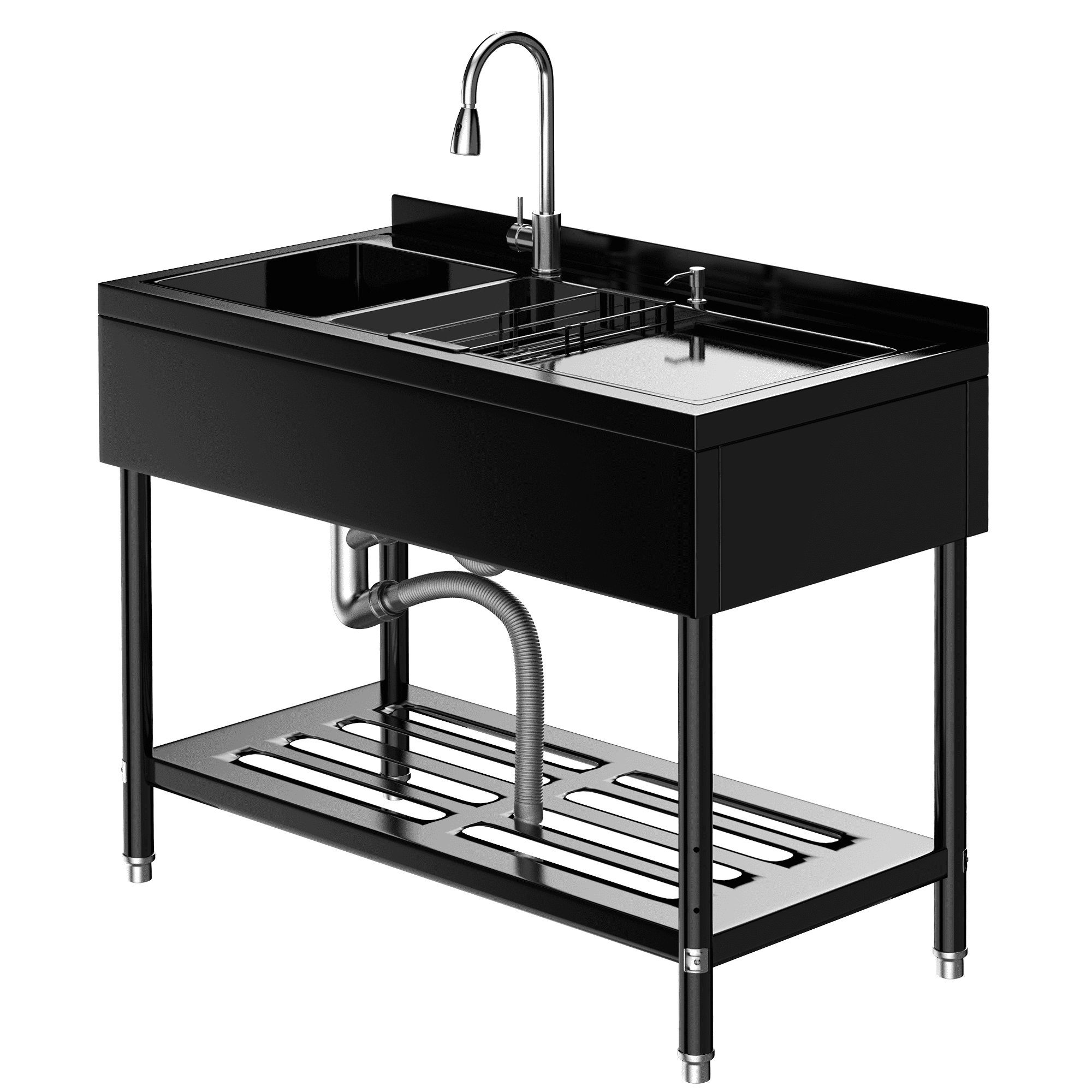 47.5" W x 24" D x 38.9" H Heavy-Duty Freestanding Utility Sink – Stainless Steel Commercial Basin with Pull-Out Faucet