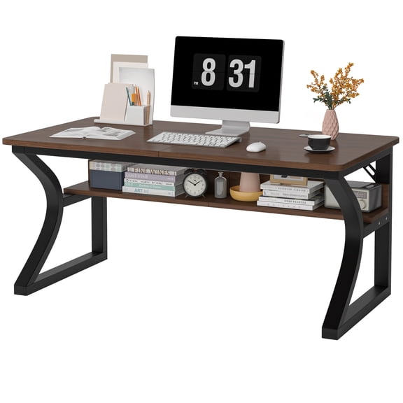 47/55 Inch Computer Desk with Storage Shelves Home Office Work Desk