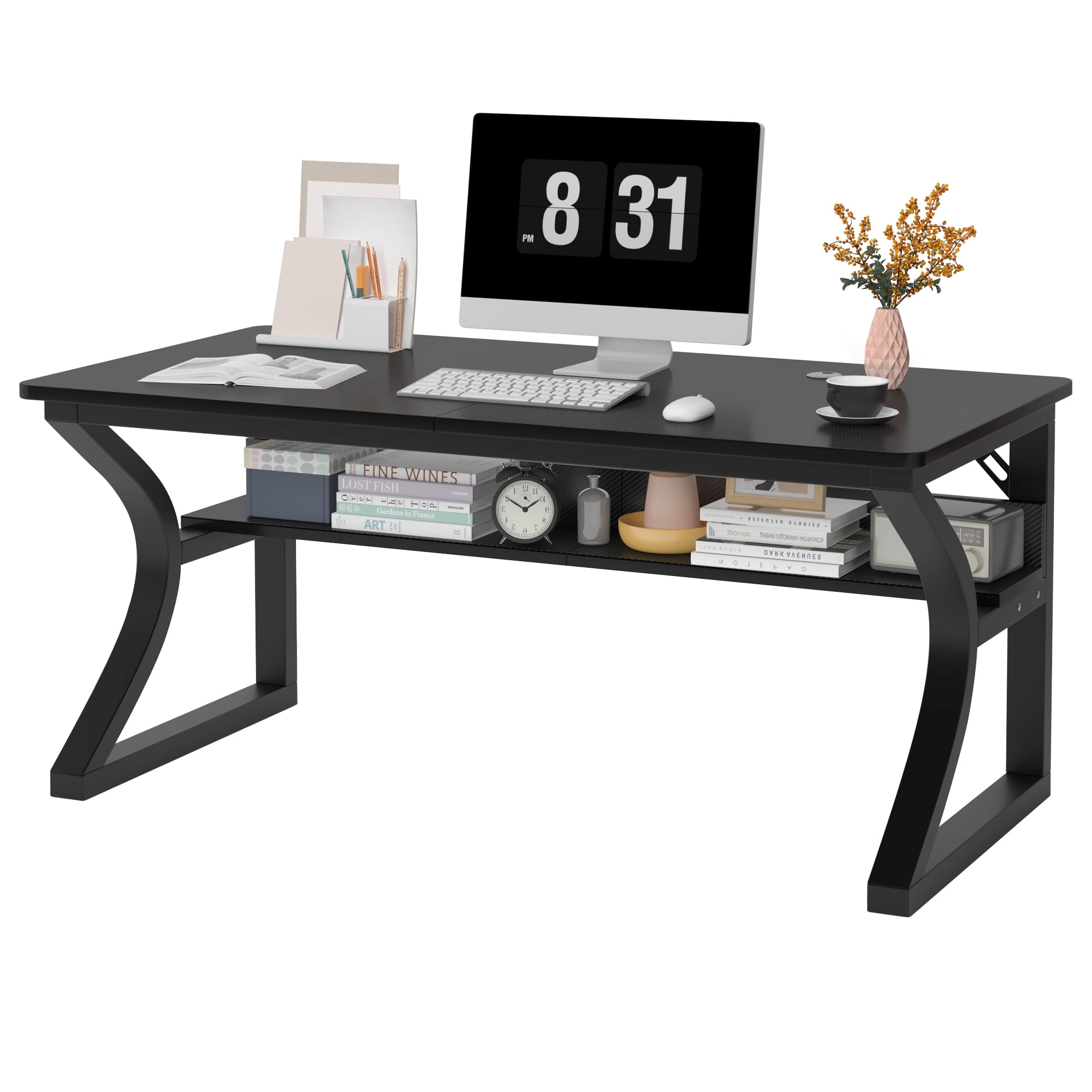 47/55 Inch Gaming Desk with Storage Shelves, Long Home Office Computer ...