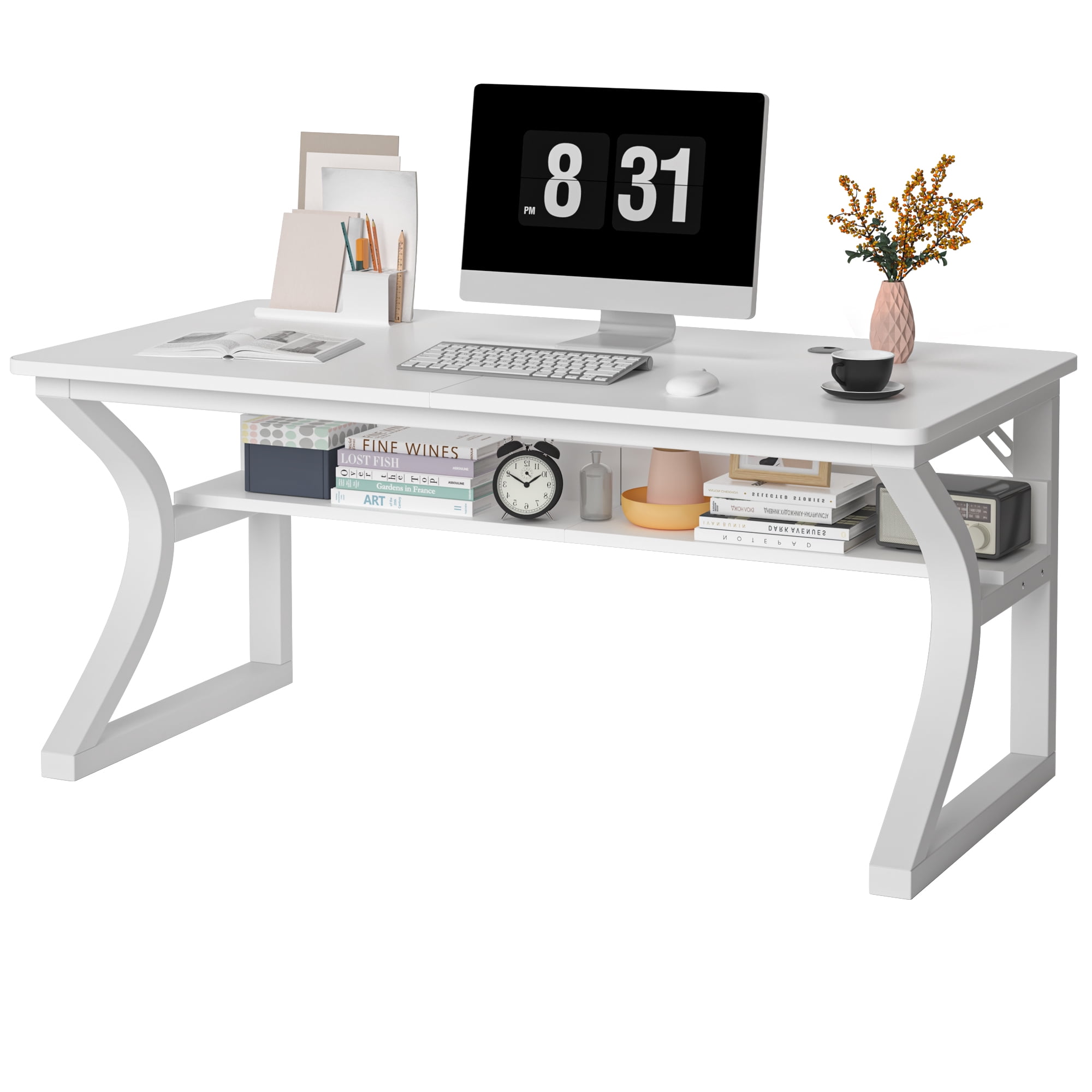 47/55 Inch Gaming Desk with Storage Shelves, Long Home Office Computer ...