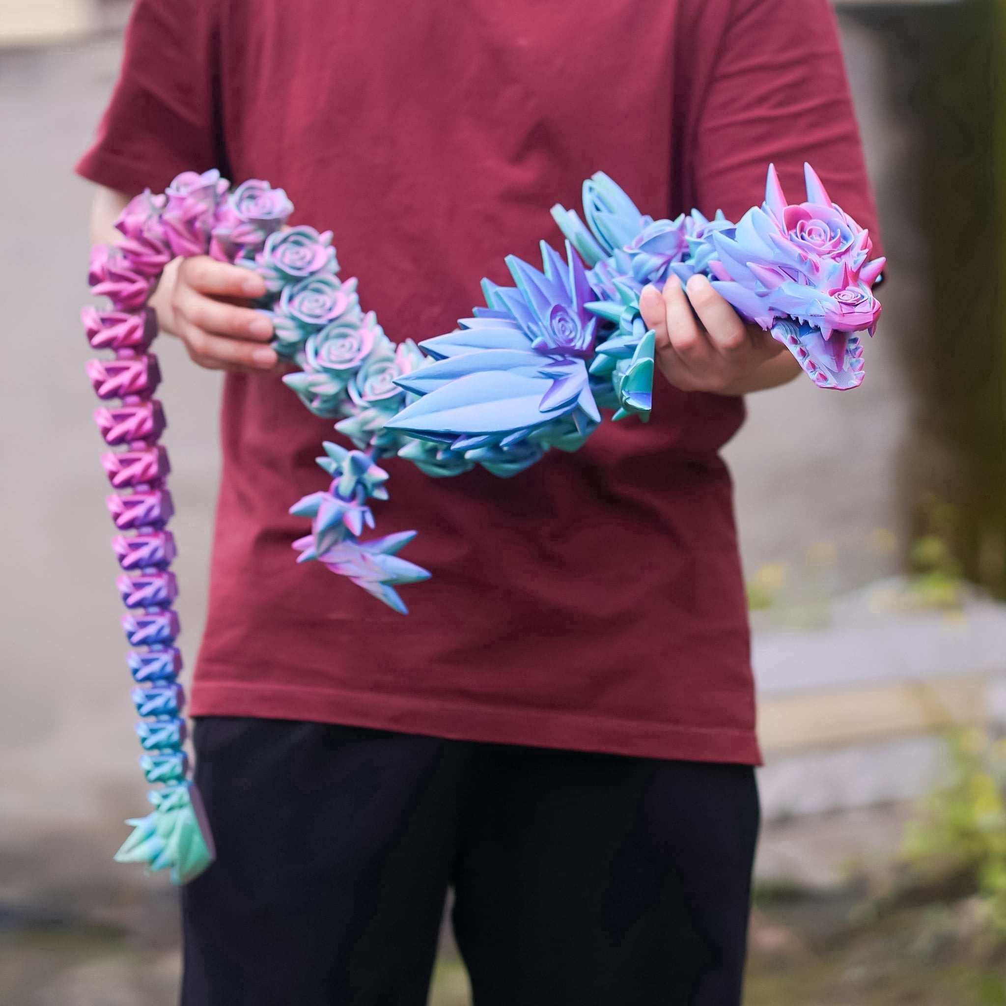 47.5inch 3D Printed Rose Dragon,Flexible Joint Animal lacertid Figurines,Realistic Eyes, Home Office Decor,Fidget Toy for Adults Teens Boy Festival Gifts