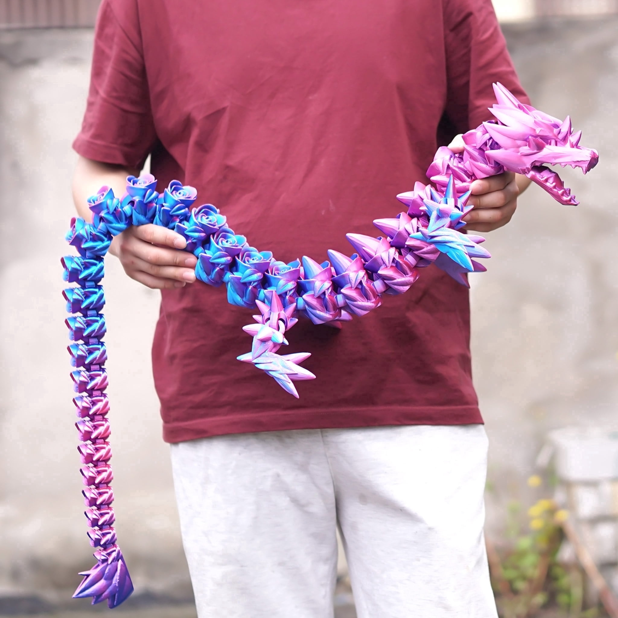 47.5inch 3D Printed Rose Dragon,Flexible Joint Animal lacertid Figurines,Realistic Eyes, Home Office Decor,Fidget Toy for Adults Teens Boy Festival Gifts