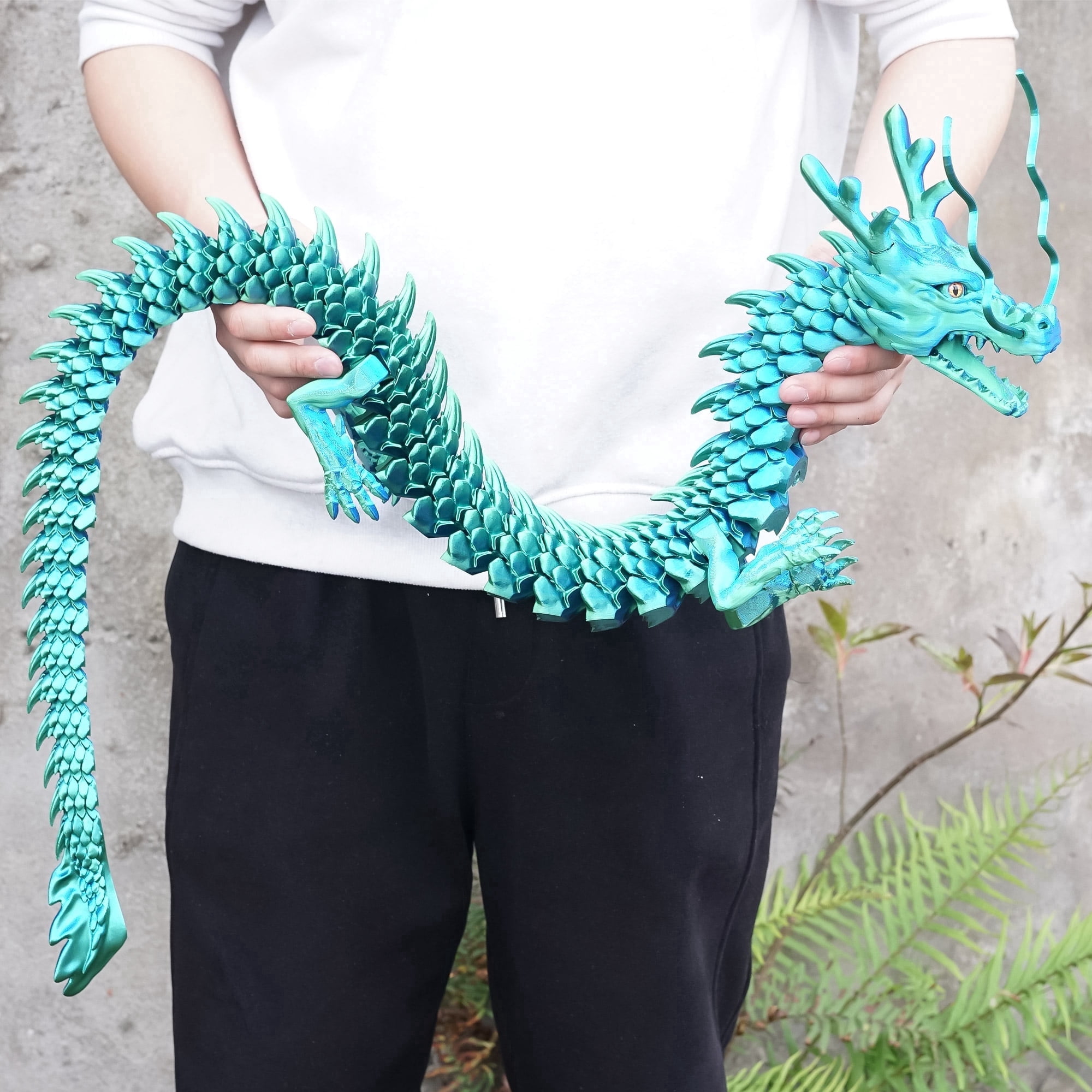 47.5inch 3D Printed dragon,Flexible Joint Animal lacertid Figurines,Realistic Eyes, Home Office Decor,Fidget Toy for Adults Teens Boy Festival Gifts
