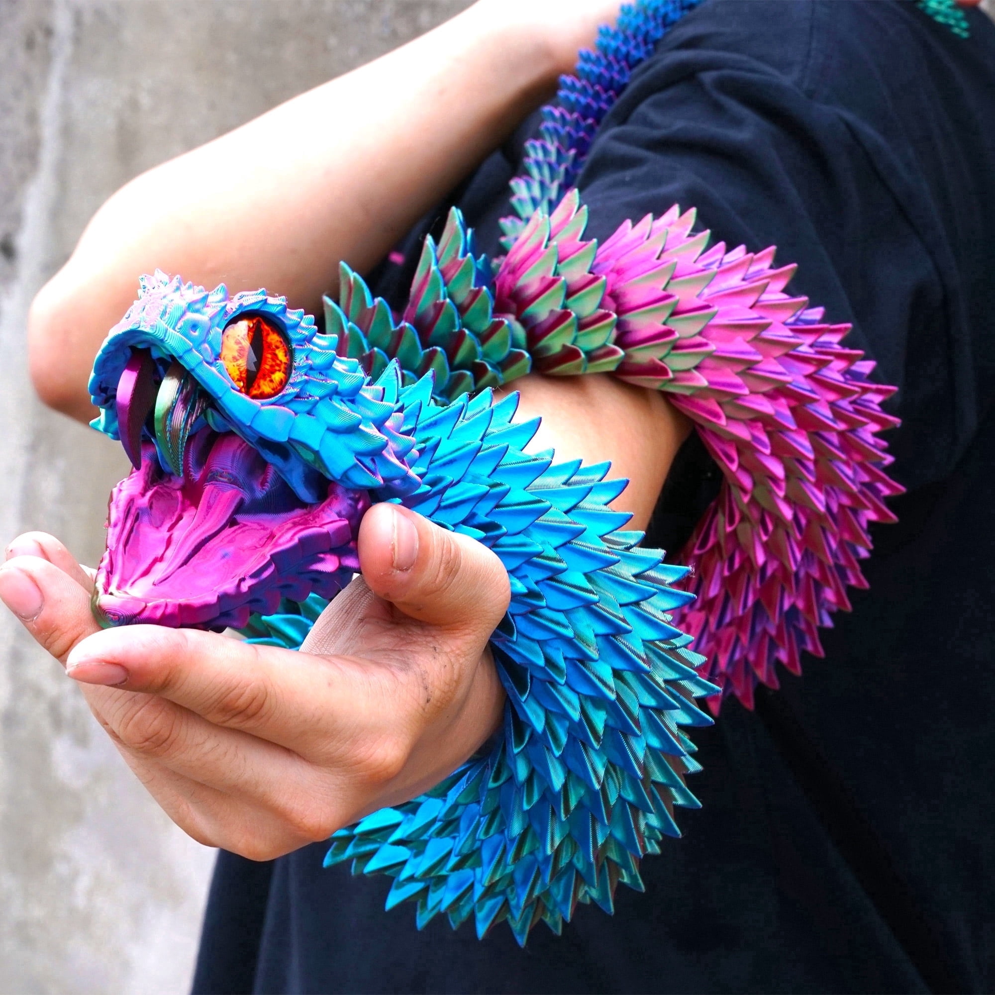 47.5inch 3D Printed snake,Flexible Joint Animal lacertid Figurines,Realistic Eyes, Home Office Decor,Fidget Toy for Adults Teens Boy Festival Gifts