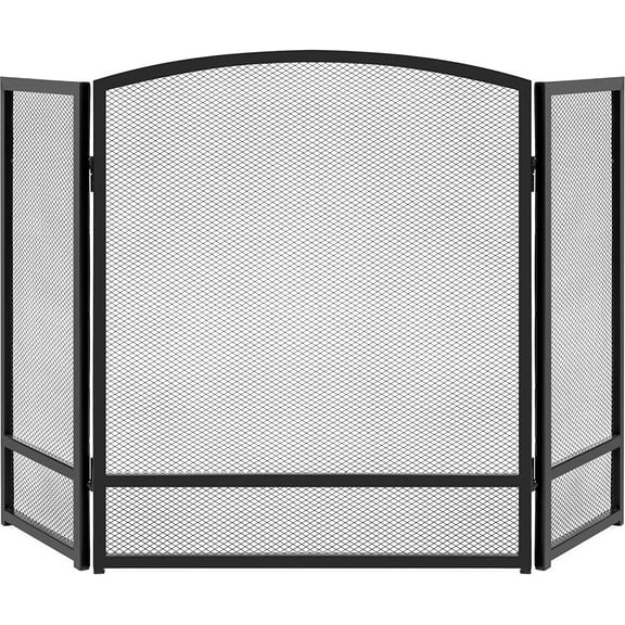 47.5x27.25in 3-Panel Simple Steel Mesh Fireplace Screen, Fire Spark Guard Grate for Living Room Home Decor w/Rustic Worn Finish, Black