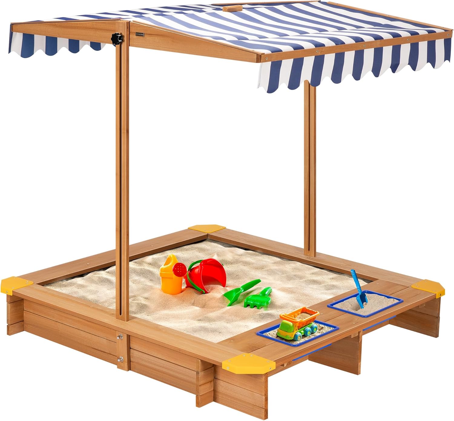 Sand Box Containers 47.6 Inch x 46.5 Inch Wooden Sandbox with 2 Plastic Side Containers ...