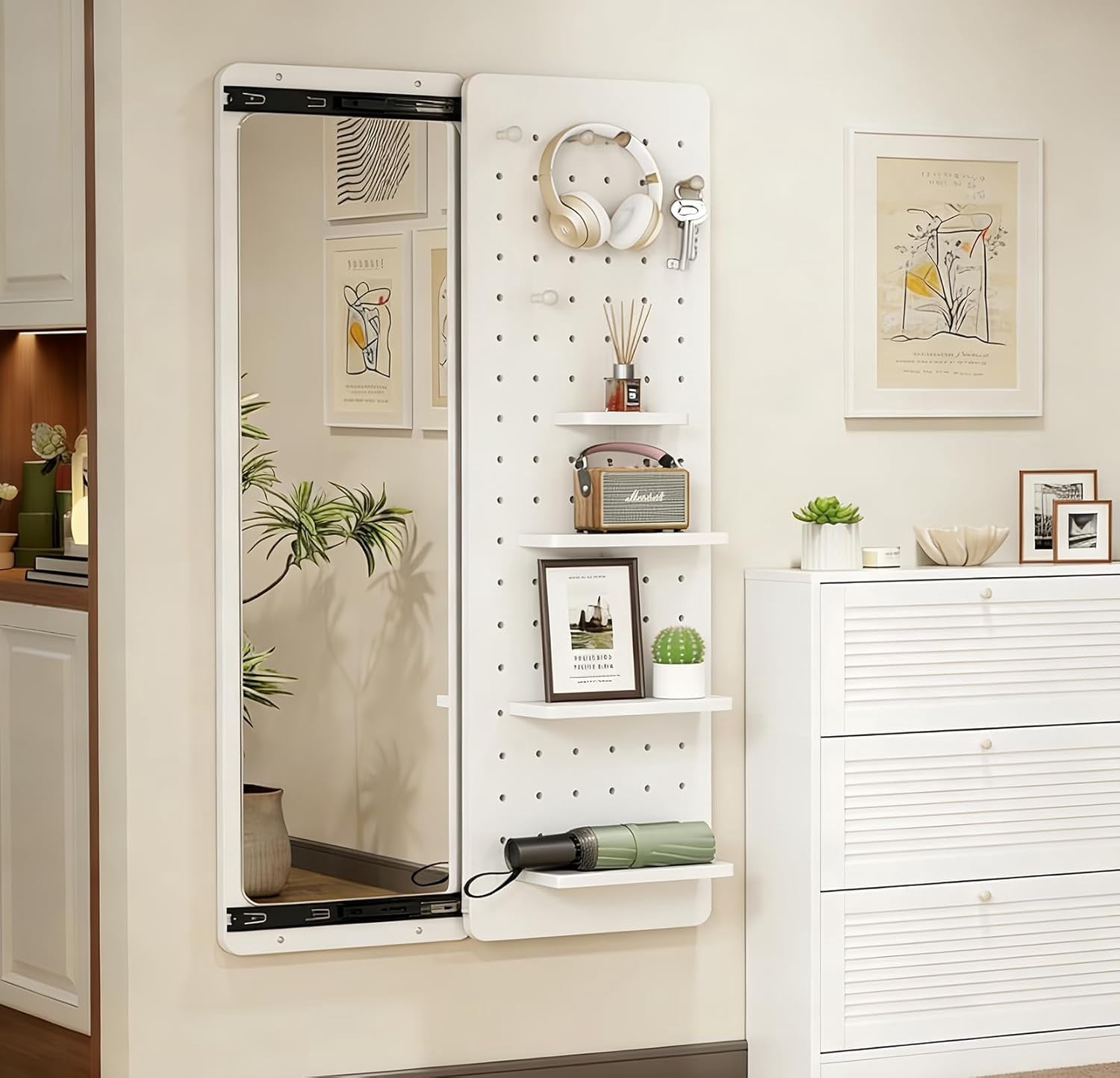47.6” Length Wall Mounted Mirror with Shelf, Entryway Mirror with Hooks ...