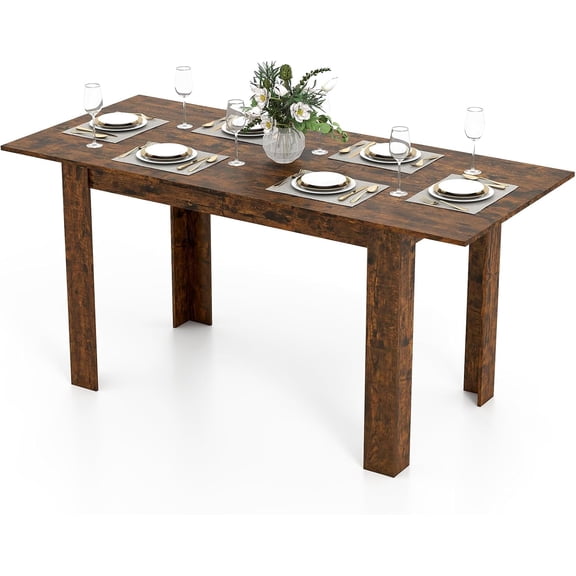47”-62” Extendable Dining Table for 4-6 People, Large Rectangular Kitchen Table with L-Shaped Legs, Space Saving Dining Room Table for Kitchen, Living Room, Office, Small Space, Rustic Brown