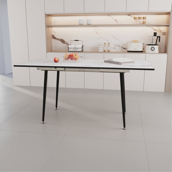 47" - 63" Adjustable Square Dining Table | Used in Kitchen, Dining & Social Gatherings | MDF Material, Matte Tapered Legs | Sturdy, Space - Saving Design
