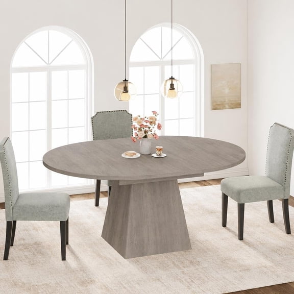 47"-63" Expandable Oval Dining Table – Round Kitchen Table with Hidden Leaf & Storage Shelf – Sturdy Metal Legs for 4-6 People, Space-Saving Design