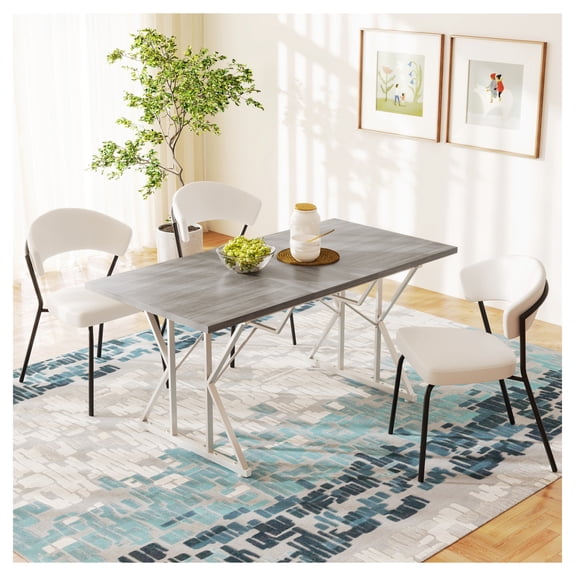 47-63" Extendable Dining Table for 4-6 People, Farmhouse Kitchen Table with Trestle Base, Gray