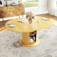 thumbnail image 1 of 47"–63" Extendable Round Dining Table with Storage Shelf Base, Converts to Oval Kitchen Table for 4–6, Modern Farmhouse, 1 of 9