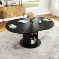 thumbnail image 1 of 47"–63" Extendable Round Dining Table with Storage Shelf Base, Converts to Oval Kitchen Table for 4–6, Modern Farmhouse, 1 of 9