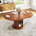 thumbnail image 1 of 47"–63" Extendable Round Dining Table with Storage Shelf Base, Converts to Oval Kitchen Table for 4–6, Modern Farmhouse, 1 of 9