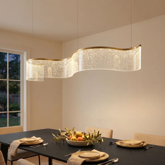 47.64" Dimmable LED Wavy Pendant Light, Modern Linear Hanging Lamp for Kitchen Island, Dining Room & Living Room