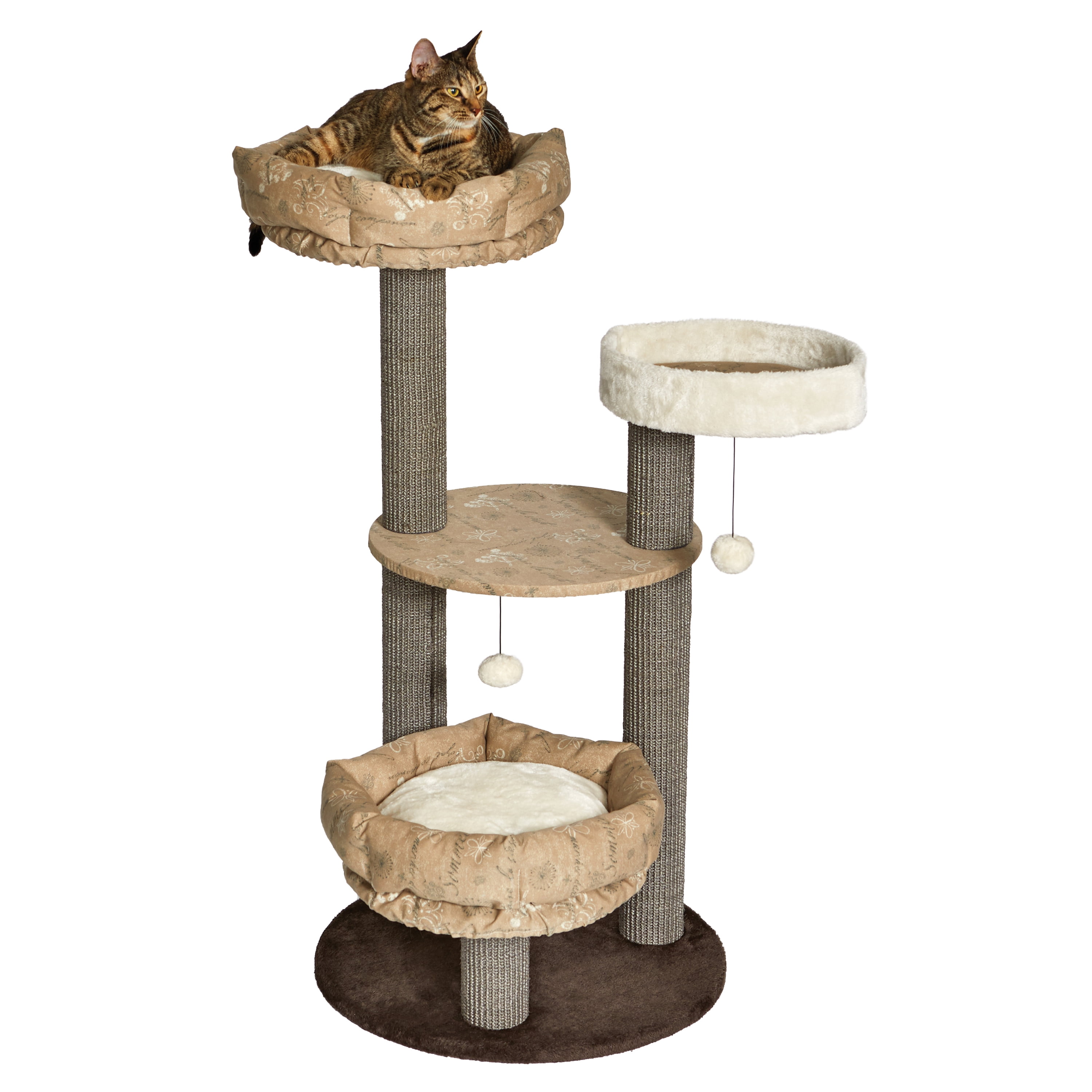 47-Inch Beige and Cream Cat Tree with Removable Beds