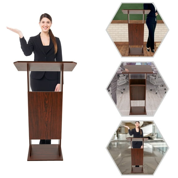 47.7" Wood Podium Moveable Conference Pulpit Podium School Speech Lectern Stand