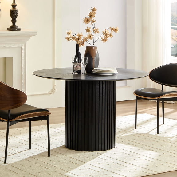 47.75 Inch Dining Table, Black, Mid-century Modern Theme, Easy To Wipe Down And For Daily Use Black Flair, Clean Stable