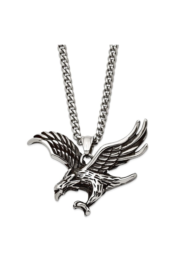 47.7mm Stainless Steel Oxidized and Polished Eagle Pendant a Curb Chain Necklace 24 Inch Chain Necklace for Women and Me