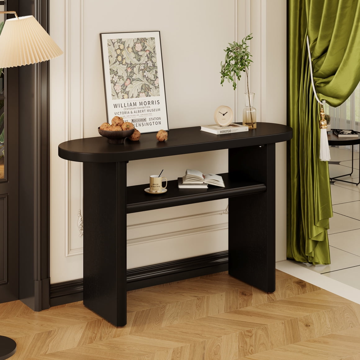 47.8" Black Minimalist MDF Console Table with Storage Shelves