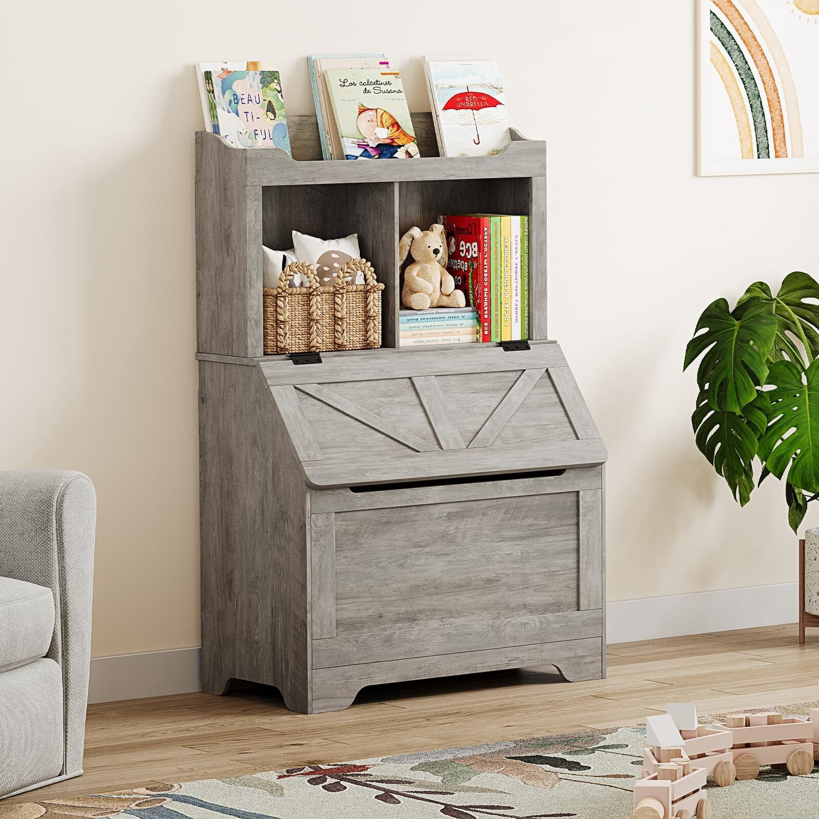 47.8''H Children Bookcase Children's Bookshelf w/Toy Storage Cabinet for Boys/Girls Toy Storage Organizer for Kids Large Wooden Toy Box Chest with Lid for Kindergarten