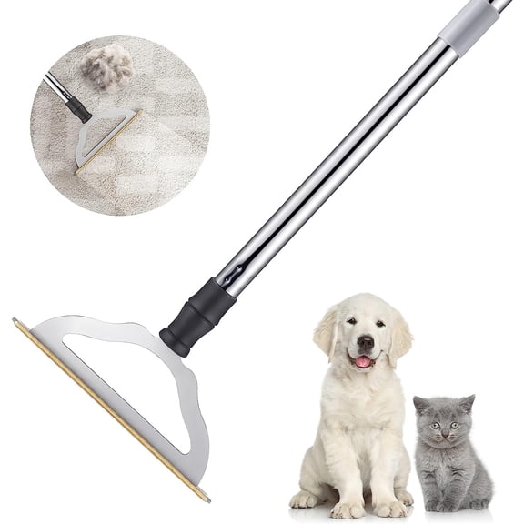 47 Adjustable Long Handle Carpet Rake Pet Hair Remover, Reusable Large Metal Lint Remover Brush for Embedded Fur Removal from Low Pile Rugs Stairs, Carpet Brush Scraper Dog Cat Hair Remover Broom