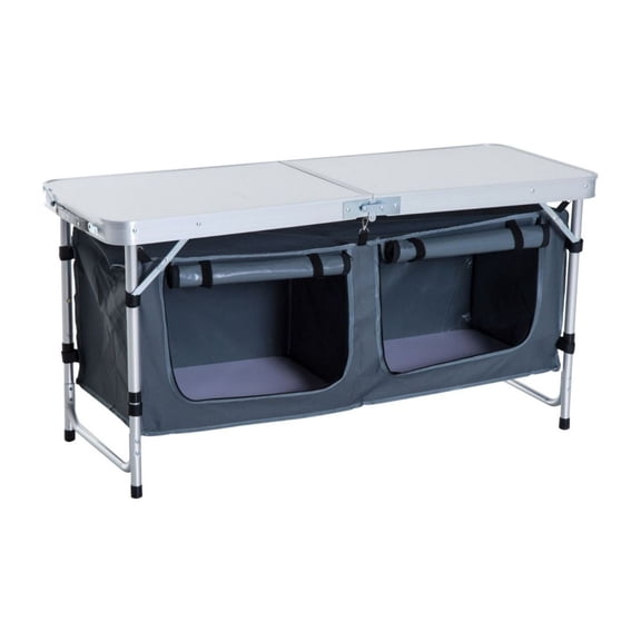 47" Aluminum Camping Table, Folding Picnic Table with Storage - Portable Outdoor Table for Camping, Tailgating, BBQ - Adjustable Height, Silver