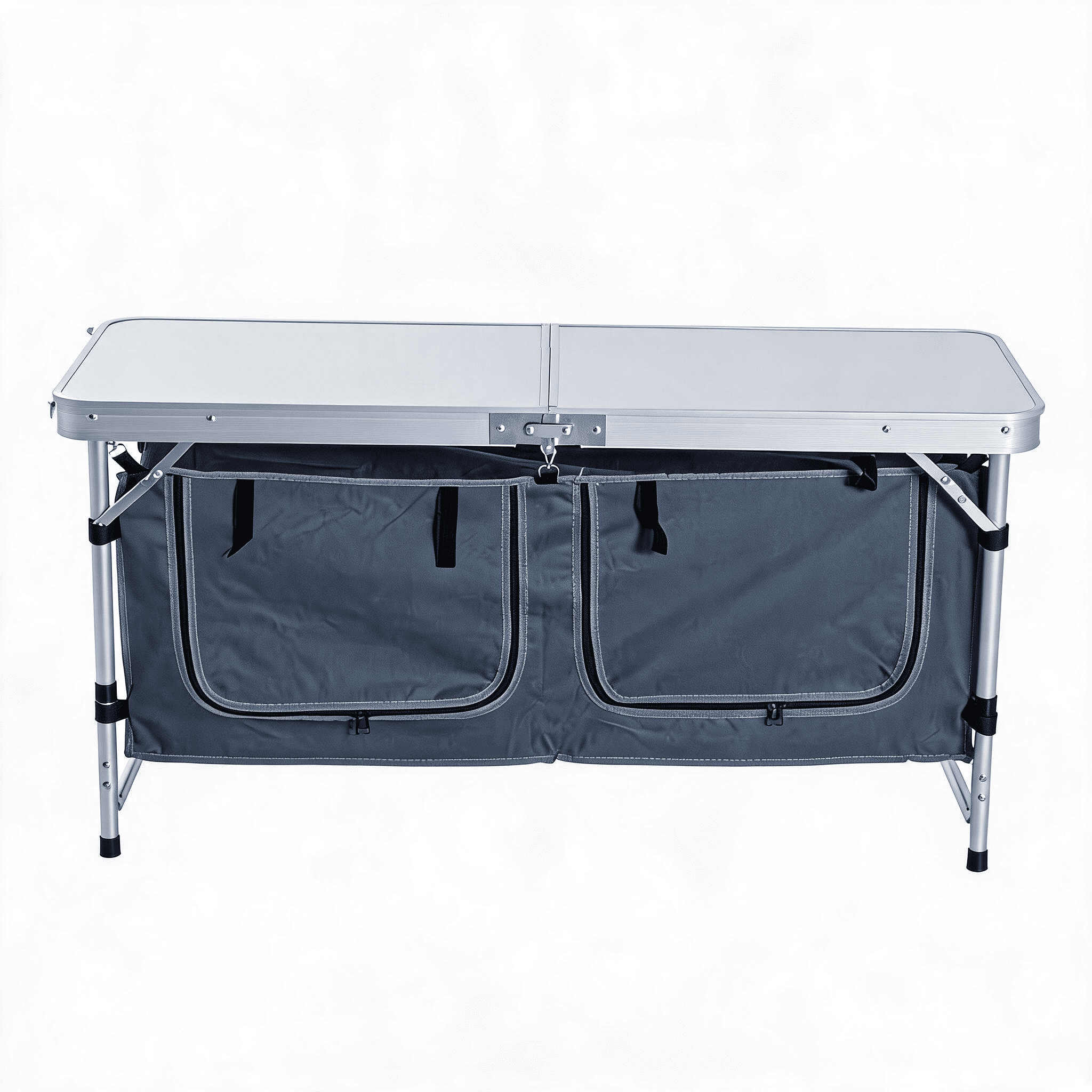 47" Aluminum Portable Camping Table, Folding Picnic Table with Handle & Storage, Silver