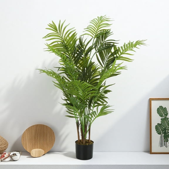 47" Artificial Areca Palm Tree - Indoor Faux Floor Plant with Real Touch Leaves, Potted Fake Greenery for Home Office Tropical Decor