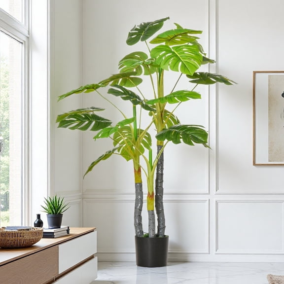 47" Artificial Monstera Deliciosa Tree, Faux Swiss Cheese Plant with Weighted Nursery Pot for Indoor Outdoor