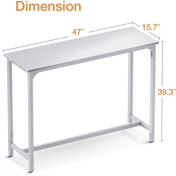 47" Bar Table, Bar Height Pub Table, Counter Height Bar Table, Rectangular High Top Kitchen & Dining Counter Tables with Sturdy Legs & Easy-to-Clean Top & 10 Min Quick Assembly, Indoor use, White