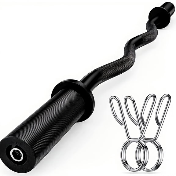 47" Barbell EZ Curl Bar, 370LBS Weight Capacity, Fits 2-Inch Weight Plates, Includes 2 Spring Collars, Ideal for Bicep Curls, Squats & Home Gym Weightlifting