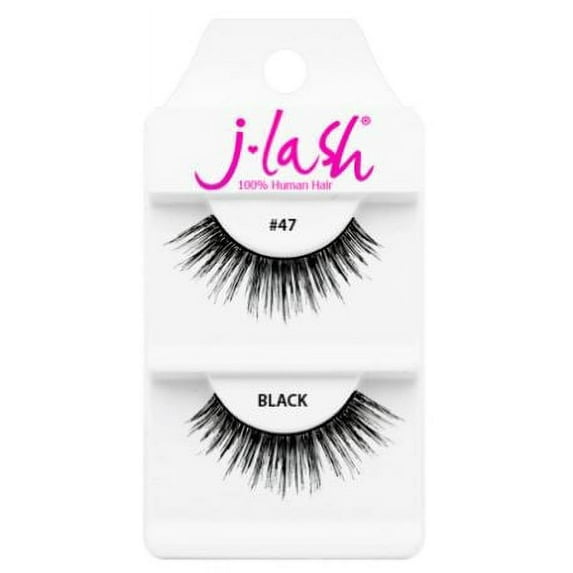 #47 Black , J Lash Daily Eyelashes, hair scalp beauty - Pack of 2 w/ Sleek 3-in-1 Comb/Brush