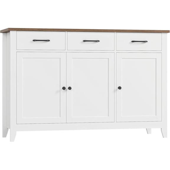 HORSTORS 47" Buffet Cabinet with Storage, Kitchen Buffet Table with Drawers, Modern Farmhouse Coffee Bar Storage Cabinet with Adjustable Shelf, Wood Sideboard for Dining Room, Kitchen
