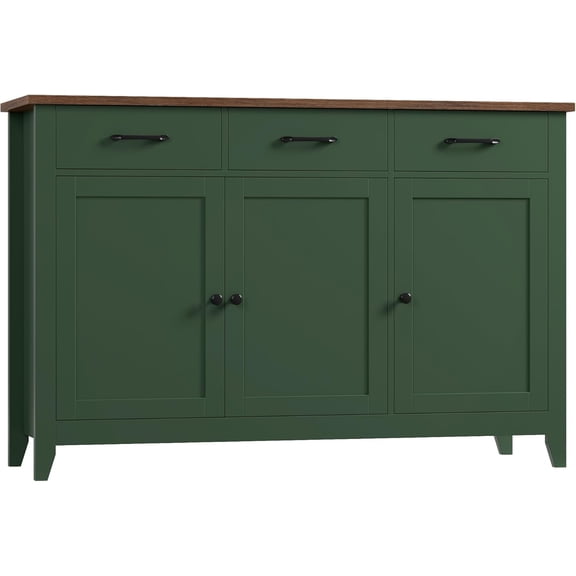47" Buffet Cabinet with Storage, Kitchen Buffet Table with Drawers, Modern Farmhouse Coffee Bar Storage Cabinet with Adjustable Shelf, Wood Sideboard for Dining Room, Kitchen, Entryway, Green