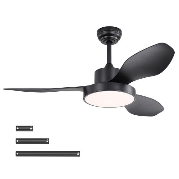 47" Ceiling Fan with 22W LED Light and Remote 6 Speeds Reversible DC Motor for Bedroom Black