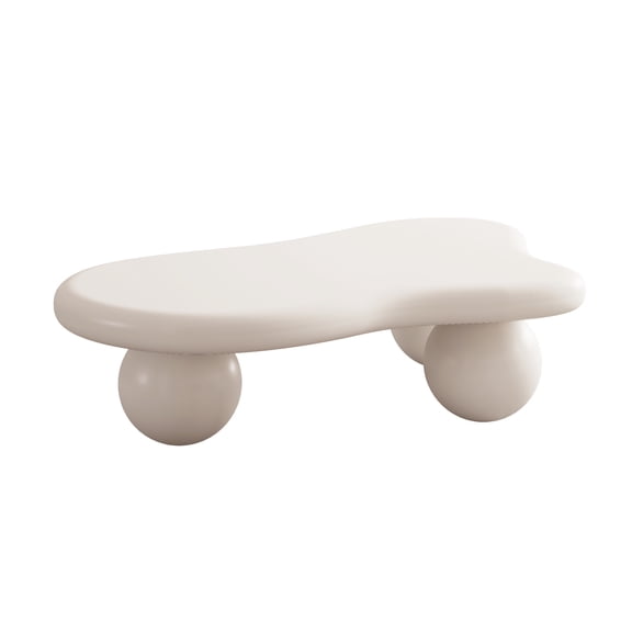 47" Cloud Coffee Table, Cute Center Coffee Table, Abstract Faux Stone, Irregular Coffee Table, Modern Low Coffee Tables for Living Room, with 3 Ball Legs for Living Room, Small Space Apartment