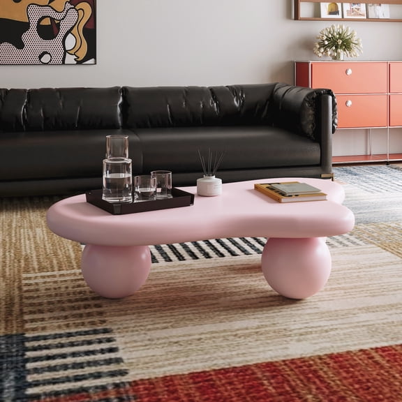 47" Cloud Coffee Table for Living Room, Irregular Coffee Table, Modern Low Coffee Tables, Abstract Faux Stone, Cute Center Coffee Table with 3 Ball Legs for Living Room, Small Space Apartment
