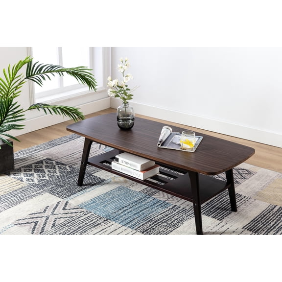 47" Coffee Table in Espresso Tone | Used for Playing Board Games, Family Time | 0.78" Thick Table Top, Solid Wood Flared Legs | Solves Problem of Inadequate Table Space