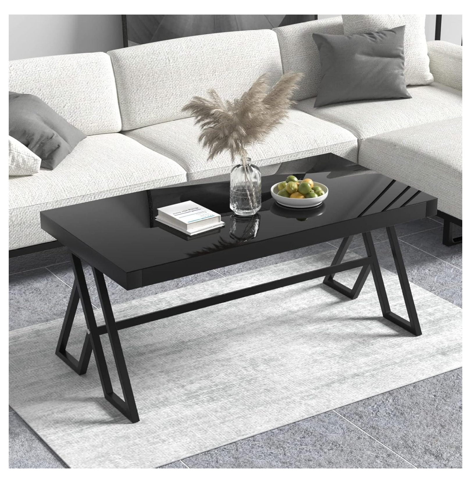 47" Coffee Table for Living Room with Tempered Glass Top, Modern Coffee