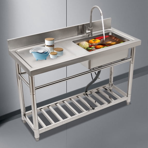 Commercial Sink Stainless Steel Kitchen Utility Sink 1 Compartment & Prep Table