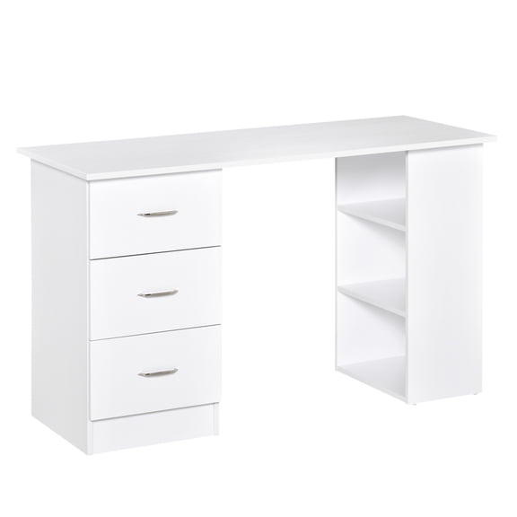 47" Computer Desk with Bookcase, 3 Drawer Home Office Writing Table Workstation - White